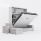 SMARTBett wall bed M3 (depth 55cm) vertical 180x200 White incl. L-shaped corner sofa sand grey