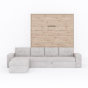 SMARTBett wall bed M3 (depth 55cm) vertical 180x200 Wild Oak incl. L-shaped corner sofa sand grey