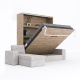 SMARTBett wall bed M3 (depth 55cm) vertical 180x200 Wild Oak incl. L-shaped corner sofa sand grey