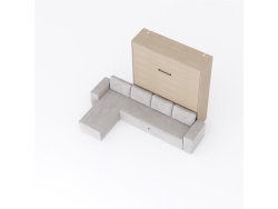 SMARTBett Schrankbett M3 (Tiefe 55cm) Vertikal 180x200 Kaiser Eiche inkl. L-Ecksofa Sandgrau