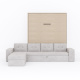 SMARTBett Schrankbett M3 (Tiefe 55cm) Vertikal 180x200 Kaiser Eiche inkl. L-Ecksofa Sandgrau