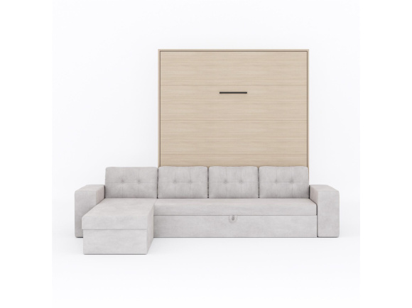 SMARTBett Schrankbett M3 (Tiefe 55cm) Vertikal 180x200 Kaiser Eiche inkl. L-Ecksofa Sandgrau mit Armlehnen 11cm