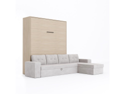 SMARTBett Schrankbett M3 (Tiefe 55cm) Vertikal 180x200 Kaiser Eiche inkl. L-Ecksofa Sandgrau mit Armlehnen 11cm