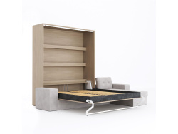 SMARTBett Schrankbett M3 (Tiefe 55cm) Vertikal 180x200 Kaiser Eiche inkl. L-Ecksofa Sandgrau mit Armlehnen 11cm