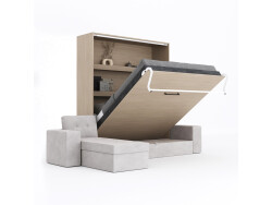 SMARTBett Schrankbett M3 (Tiefe 55cm) Vertikal 180x200 Kaiser Eiche inkl. L-Ecksofa Sandgrau mit Armlehnen 11cm