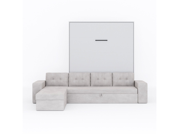 SMARTBett Murphy bed M3 (depth 55cm) vertical 180x200 Pearl Grey  incl. L-shaped corner sofa sand grey