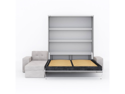 SMARTBett Murphy bed M3 (depth 55cm) vertical 180x200 Pearl Grey  incl. L-shaped corner sofa sand grey