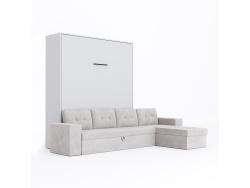 SMARTBett Murphy bed M3 (depth 55cm) vertical 180x200 Pearl Grey  incl. L-shaped corner sofa sand grey