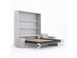 SMARTBett Murphy bed M3 (depth 55cm) vertical 180x200 Pearl Grey  incl. L-shaped corner sofa sand grey