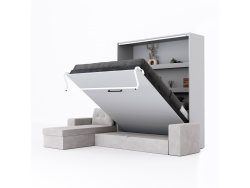 SMARTBett Murphy bed M3 (depth 55cm) vertical 180x200 Pearl Grey  incl. L-shaped corner sofa sand grey