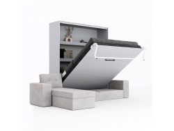 SMARTBett Murphy bed M3 (depth 55cm) vertical 180x200 Pearl Grey  incl. L-shaped corner sofa sand grey