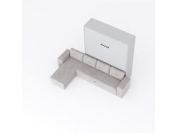 SMARTBett Murphy bed M3 (depth 55cm) vertical 180x200 Pearl Grey  incl. L-shaped corner sofa sand grey