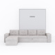 SMARTBett Murphy bed M3 (depth 55cm) vertical 180x200 Pearl Grey  incl. L-shaped corner sofa sand grey