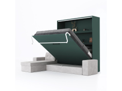 SMARTBett Schrankbett M3 (Tiefe 55cm) Vertikal 180x200 Steingrün inkl. L-Ecksofa Sandgrau