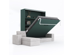 SMARTBett Schrankbett M3 (Tiefe 55cm) Vertikal 180x200 Steingrün inkl. L-Ecksofa Sandgrau