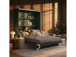 SMARTBett Schrankbett M3 (Tiefe 55cm) Vertikal 180x200 Steingrün inkl. L-Ecksofa Sandgrau