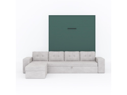 SMARTBett Schrankbett M3 (Tiefe 55cm) Vertikal 180x200 Steingrün inkl. L-Ecksofa Sandgrau