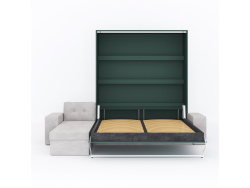 SMARTBett Schrankbett M3 (Tiefe 55cm) Vertikal 180x200 Steingrün inkl. L-Ecksofa Sandgrau