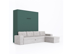 SMARTBett Schrankbett M3 (Tiefe 55cm) Vertikal 180x200 Steingrün inkl. L-Ecksofa Sandgrau