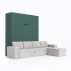 SMARTBett Schrankbett M3 (Tiefe 55cm) Vertikal 180x200 Steingrün inkl. L-Ecksofa Sandgrau