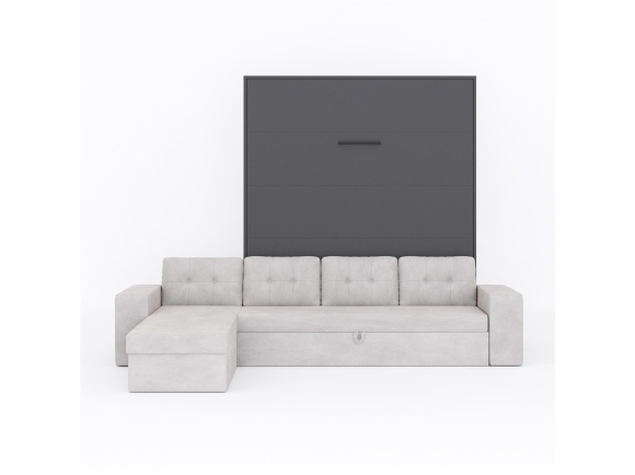 SMARTBett wall bed M3 (depth 55cm) vertical 160x200 anthracite incl. L-shaped corner sofa sand grey