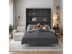 SMARTBett Murphy bed M3 (depth 55cm) vertical 160x200 anthracite incl. L-shaped corner sofa sand grey