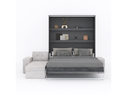 SMARTBett Murphy bed M3 (depth 55cm) vertical 160x200 anthracite incl. L-shaped corner sofa sand grey