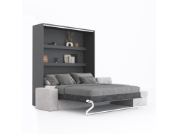 SMARTBett Murphy bed M3 (depth 55cm) vertical 160x200 anthracite incl. L-shaped corner sofa sand grey
