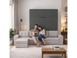 SMARTBett Murphy bed M3 (depth 55cm) vertical 160x200 anthracite incl. L-shaped corner sofa sand grey