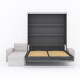 SMARTBett Murphy bed M3 (depth 55cm) vertical 160x200 anthracite incl. L-shaped corner sofa sand grey