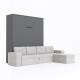 SMARTBett Murphy bed M3 (depth 55cm) vertical 160x200 anthracite incl. L-shaped corner sofa sand grey