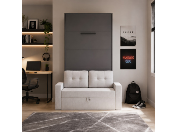SMARTBett Schrankbett M3 (Tiefe 55 cm) Vertikal 100x200 Anthrazit inkl. SOFA
