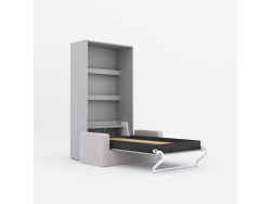 SMARTBett Schrankbett M3 (Tiefe 55 cm) Vertikal 100x200 Perlgrau inkl. SOFA