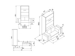 SMARTBett Murphy Bed M3 (depth 55 cm) vertical 100x200 Stonegreen  incl. SOFA