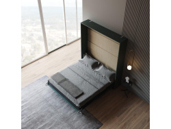 Murphy bed M1 180x200 Vertical  Stone green LIMITED EDITION! Back Panel - Kayserberg Oak