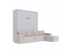 SMARTBett wall bed M3 (depth 55cm) vertical 160x200 anthracite incl. L-shaped corner sofa sand grey