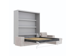 SMARTBett wall bed M3 (depth 55cm) vertical 160x200 anthracite incl. L-shaped corner sofa sand grey