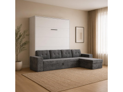 SMARTBett Murphy Bed M3 160x200 White with Anthracite  Corner Sofa