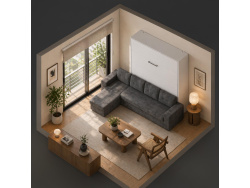 SMARTBett Murphy Bed M3 160x200 White with Anthracite  Corner Sofa