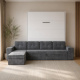 SMARTBett wall bed M3 (depth 55cm) vertical 160x200 white incl. L-shaped corner sofa anthracite