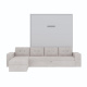 SMARTBett wall bed M3 (depth 55cm) vertical 160x200 pearl grey incl. L-shaped corner sofa sand grey