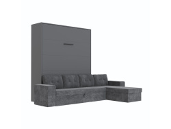 SMARTBett Murphy bed M3 (depth 55cm) vertical 160x200 anthracite incl. L-shaped corner sofa Anthracite