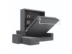 SMARTBett Murphy bed M3 (depth 55cm) vertical 160x200 anthracite incl. L-shaped corner sofa Anthracite