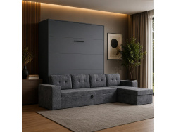 SMARTBett Murphy bed M3 (depth 55cm) vertical 160x200 anthracite incl. L-shaped corner sofa Anthracite