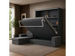 SMARTBett Murphy bed M3 (depth 55cm) vertical 160x200 anthracite incl. L-shaped corner sofa Anthracite