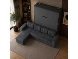 SMARTBett Murphy bed M3 (depth 55cm) vertical 160x200 anthracite incl. L-shaped corner sofa Anthracite