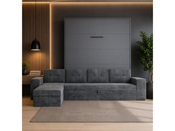 SMARTBett Schrankbett M3 (Tiefe 55cm) Vertikal 160x200 Anthrazit inkl. L-Ecksofa Anthrazit