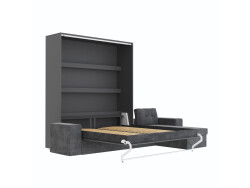SMARTBett Schrankbett M3 (Tiefe 55cm) Vertikal 160x200 Anthrazit inkl. L-Ecksofa Anthrazit mit Armlehnen 26cm