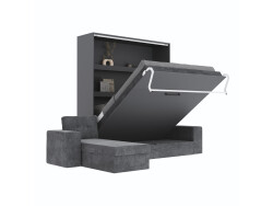 SMARTBett Schrankbett M3 (Tiefe 55cm) Vertikal 160x200 Anthrazit inkl. L-Ecksofa Anthrazit mit Armlehnen 26cm