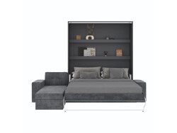 SMARTBett Schrankbett M3 (Tiefe 55cm) Vertikal 160x200 Anthrazit inkl. L-Ecksofa Anthrazit mit Armlehnen 26cm